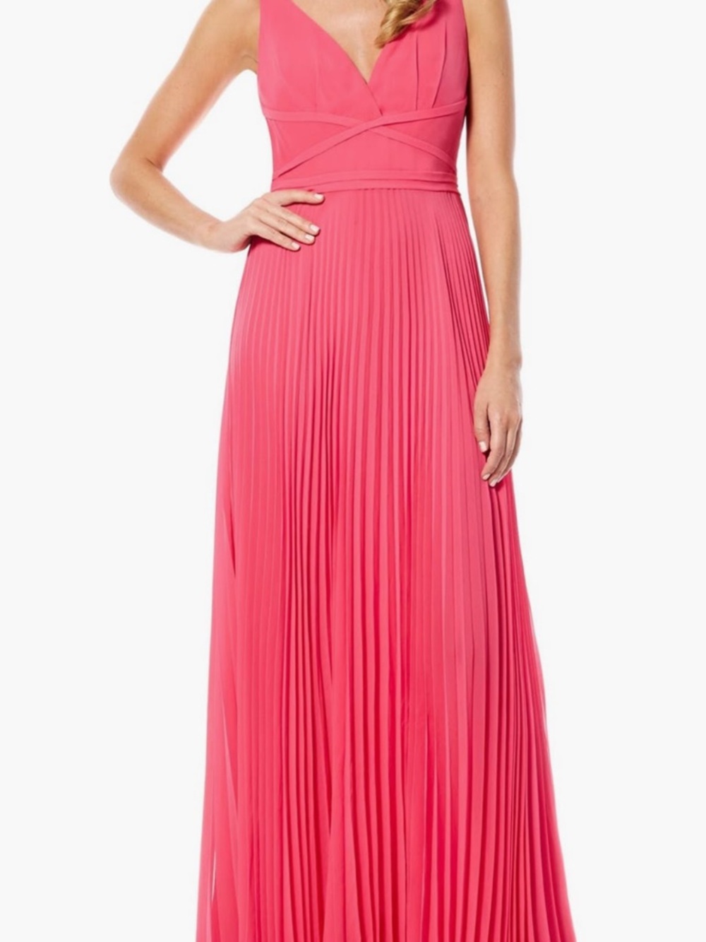 Laundry By Shelli Segal Coral Pleated V-Neck Maxi Dress
